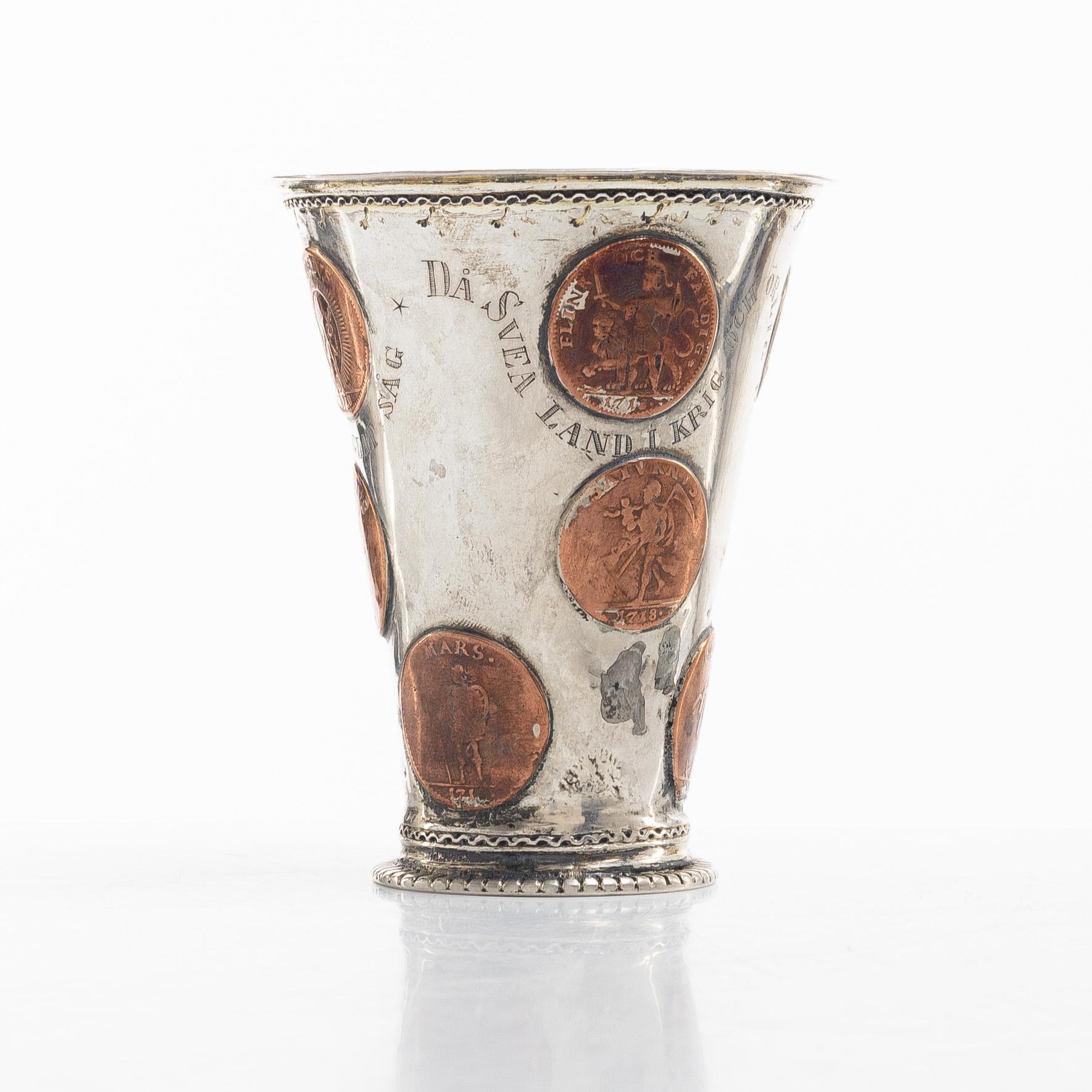 A Swedish 18th century parcel-gilt silver beaker, unmarked.