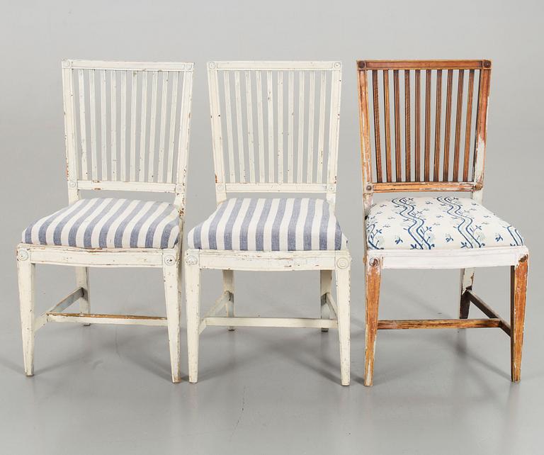 EPHRAIM STÅHL. THREE SIGNED GUSTAVIAN CHAIRS.