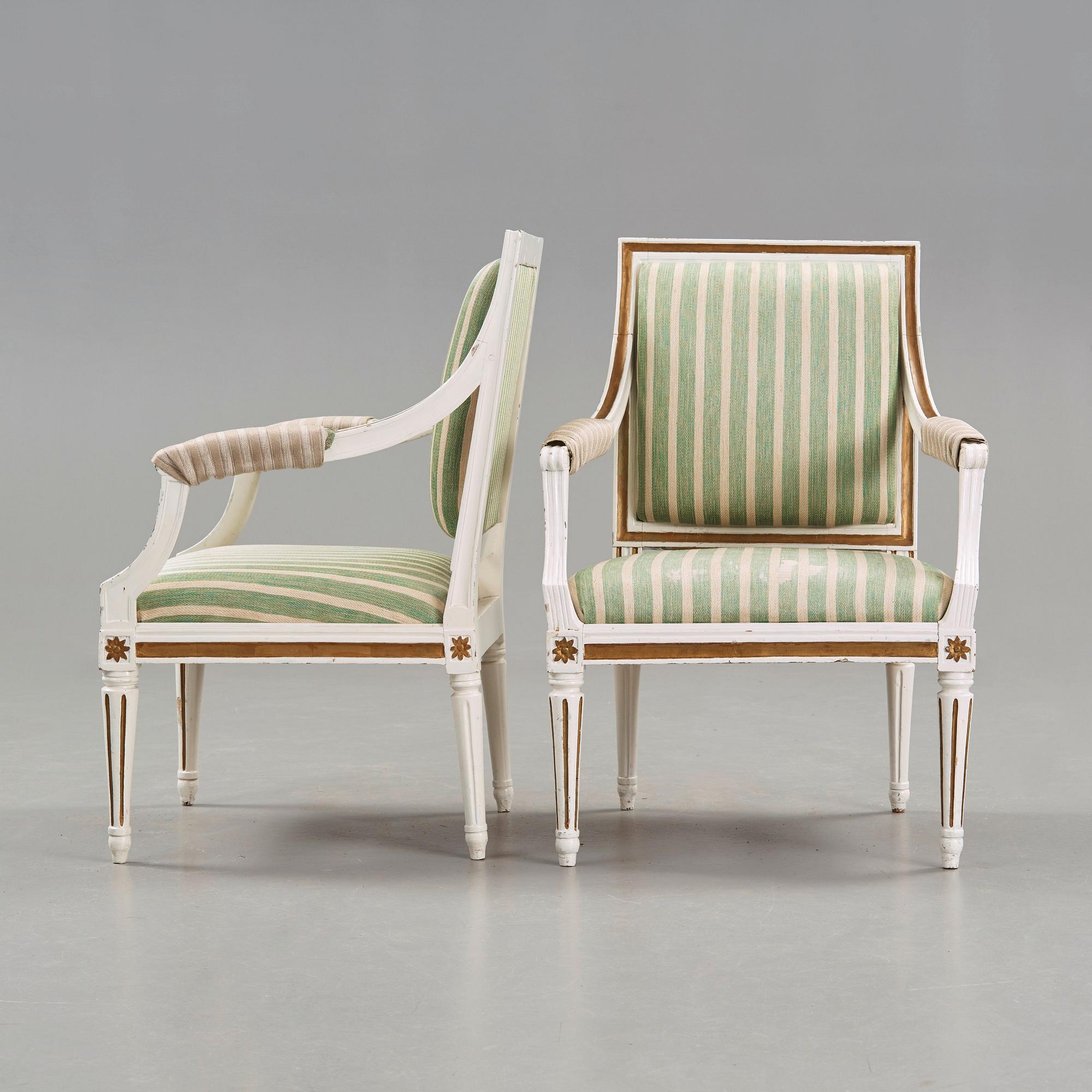 A pair of Gustvian late 18th century armchairs.