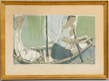 VOITTO JALMARI VIKAINEN, träsnitt, signerad och daterad -58. Tpl'a 3/5.