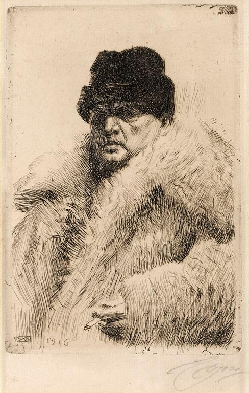 Anders Zorn, Självporträtt i vargskinnspäls.