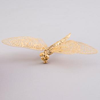 MARIA JAUHIAINEN, BROOCH, "Dragonfly", steel, 24K gold leaf, 2018.