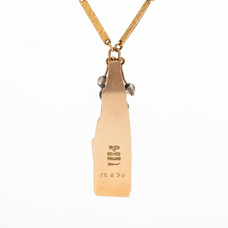Björn Weckström, pendant, "Golden tree", 14K gold, moss agate.