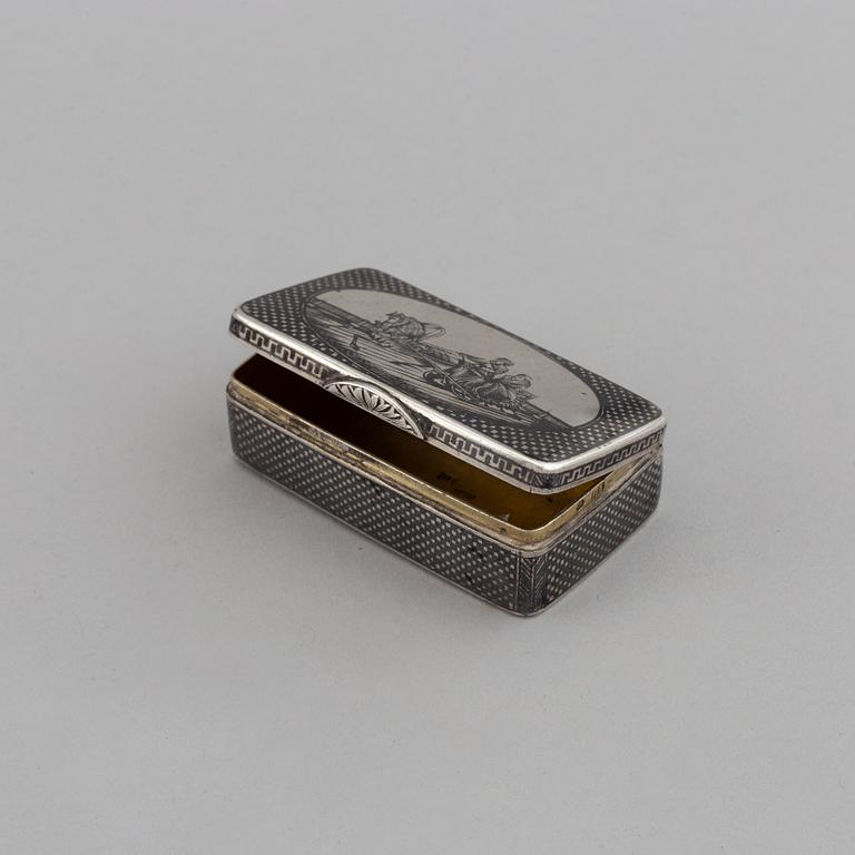 A Russian parcel gilt silver niello box, unidentified makers mark, Moscow 1896-1908.