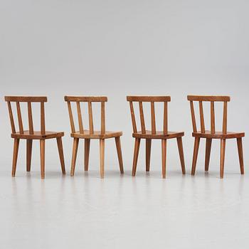 Axel Einar Hjorth, a set of four 'Utö' pine chairs, Nordiska Kompaniet, Sweden 1930s.