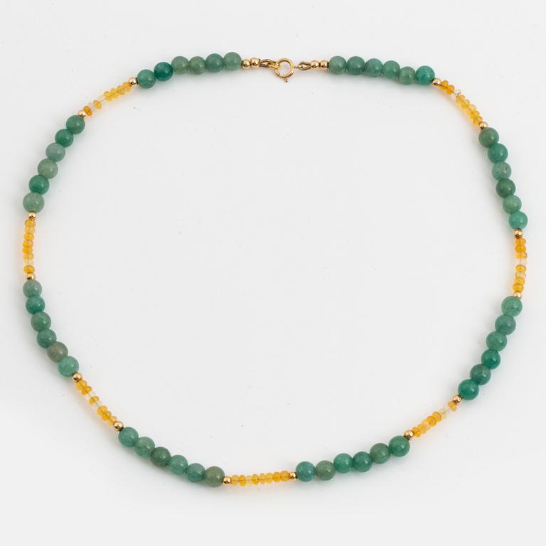 Aventurine quartz and opal bead necklace.