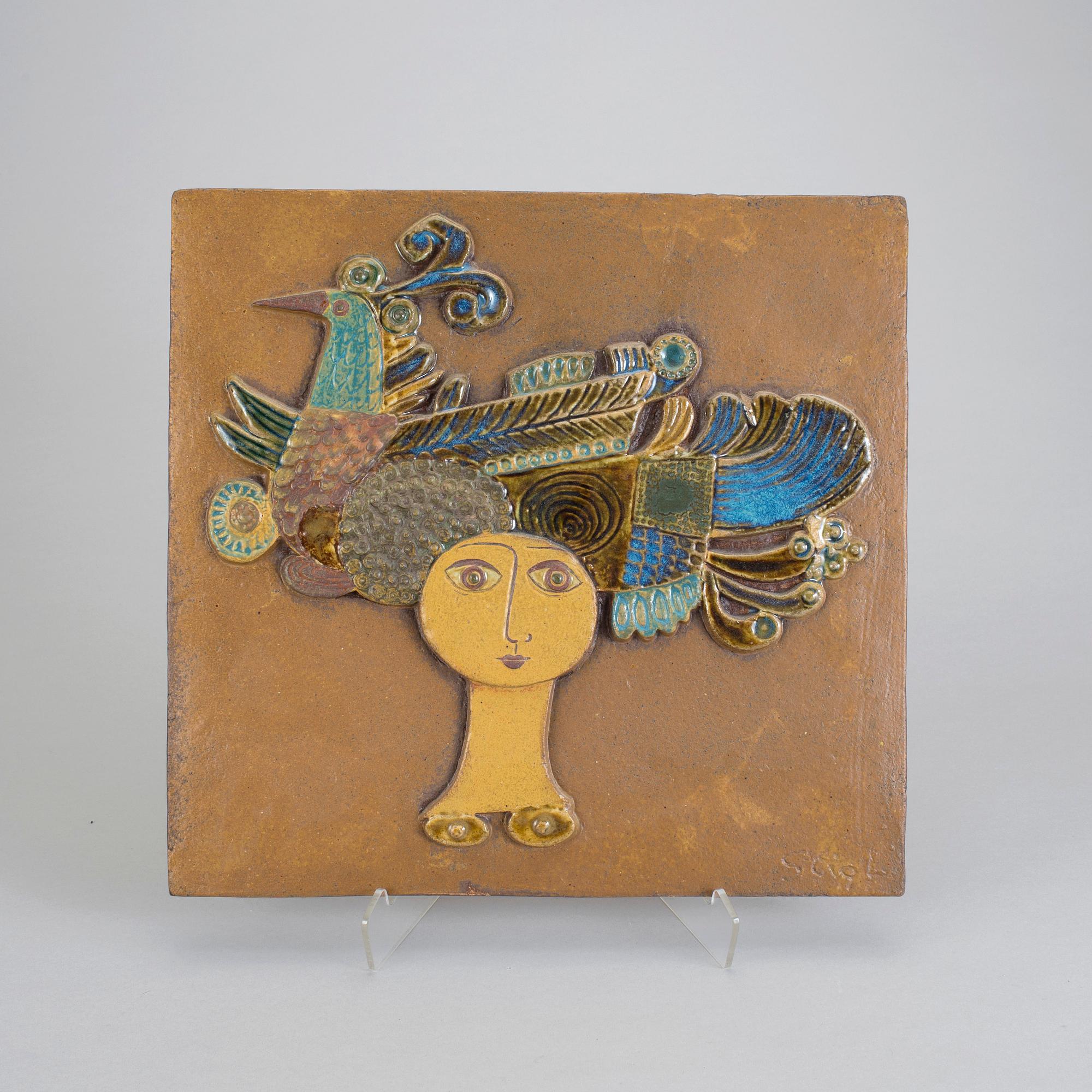 STIG LINDBERG, väggplatta, stengods. Gustavsberg 1970-tal.