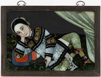 Glasmålningar, ett par, Kina, 1900-tal.