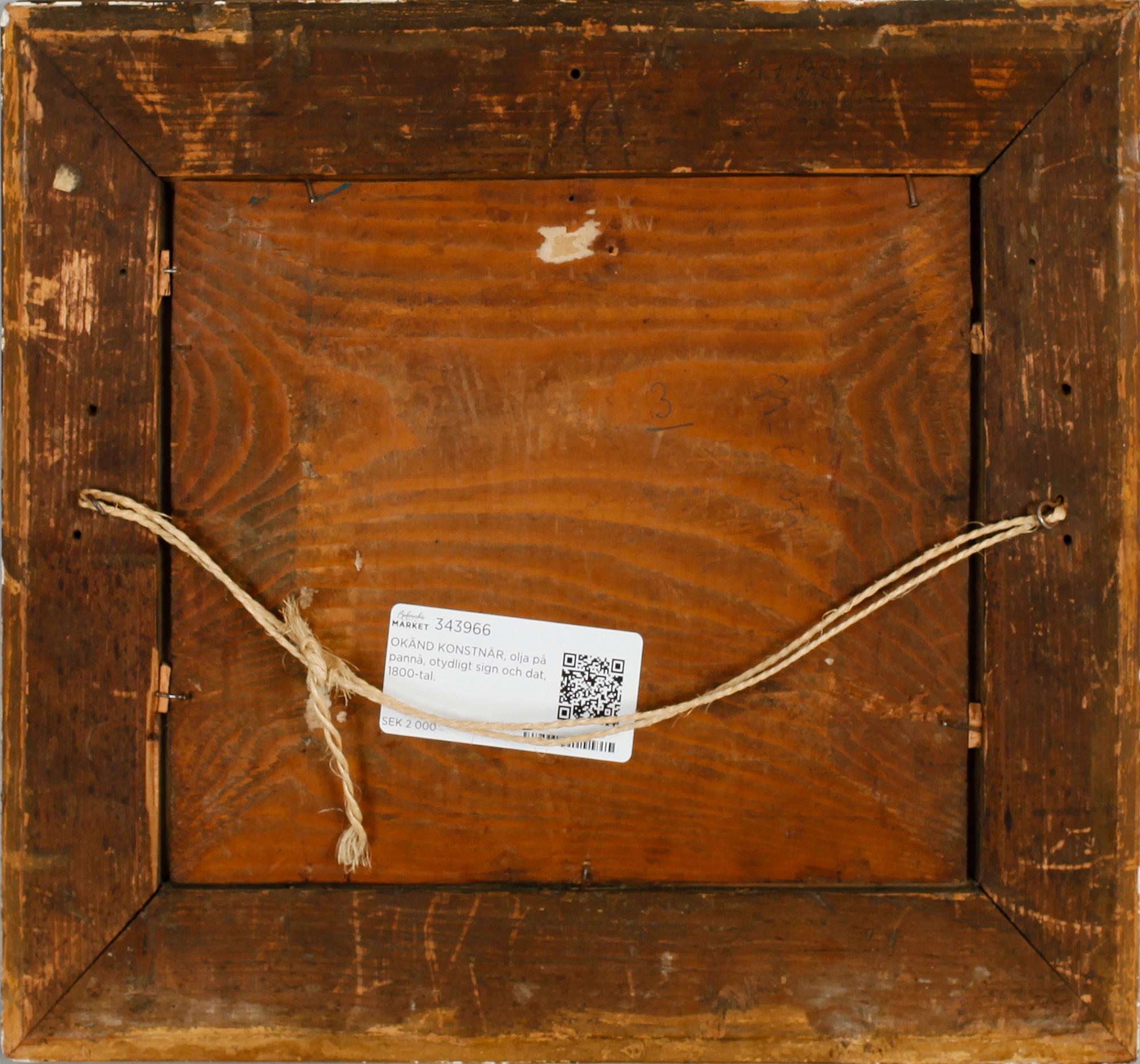 OKÄND KONSTNÄR, 1800-tal, olja på pannå, otydligt sign och dat.