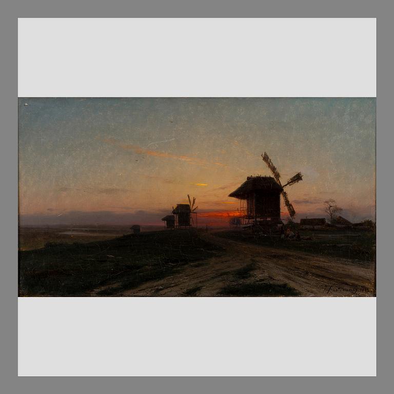 IOSIF EVSTAFIEVICH KRATSCHKOWSKI, SUNSET OVER THE OLD WINDMILLS.