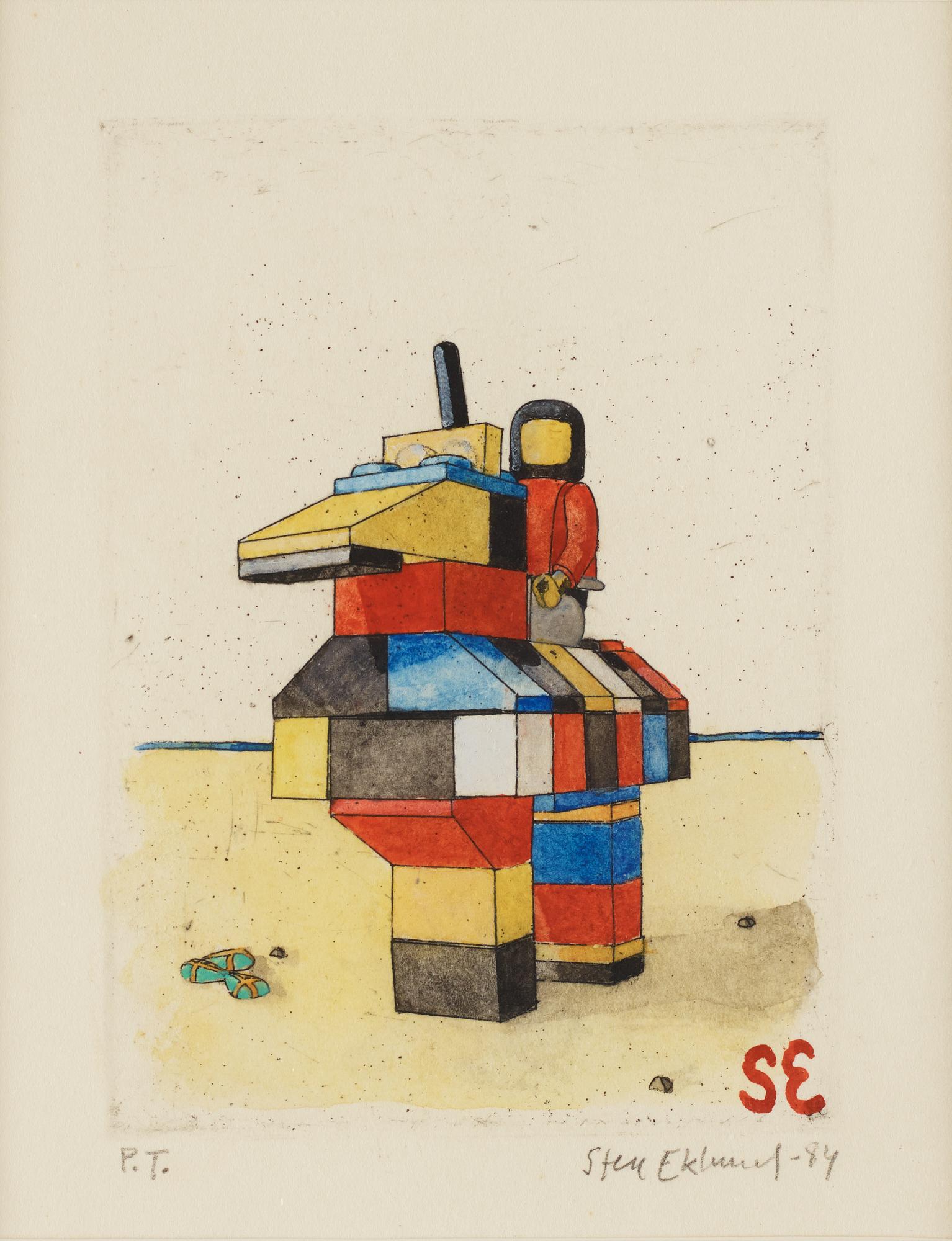 Sten Eklund, etching with watercolour, 1984, signed PT.