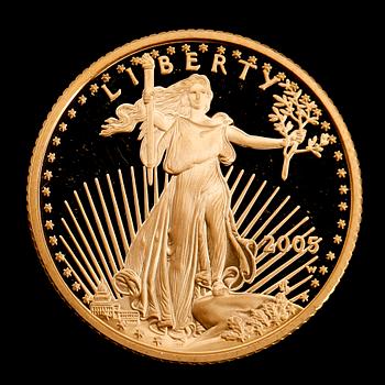 GULDMYNT, finguld, Golden Eagle, USA, 10 dollars, 2005. Vikt ca 8 g.