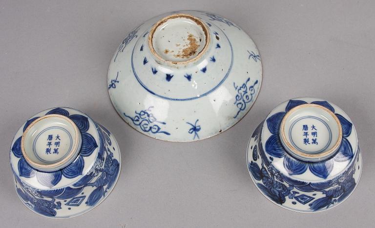 SKÅLAR 3 st. porslin, Kina, 1800-tal.