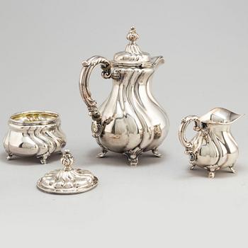 AXEL OHLSSON, kaffeservis, 3 delar, silver, rokokostil, Växjö 1937.