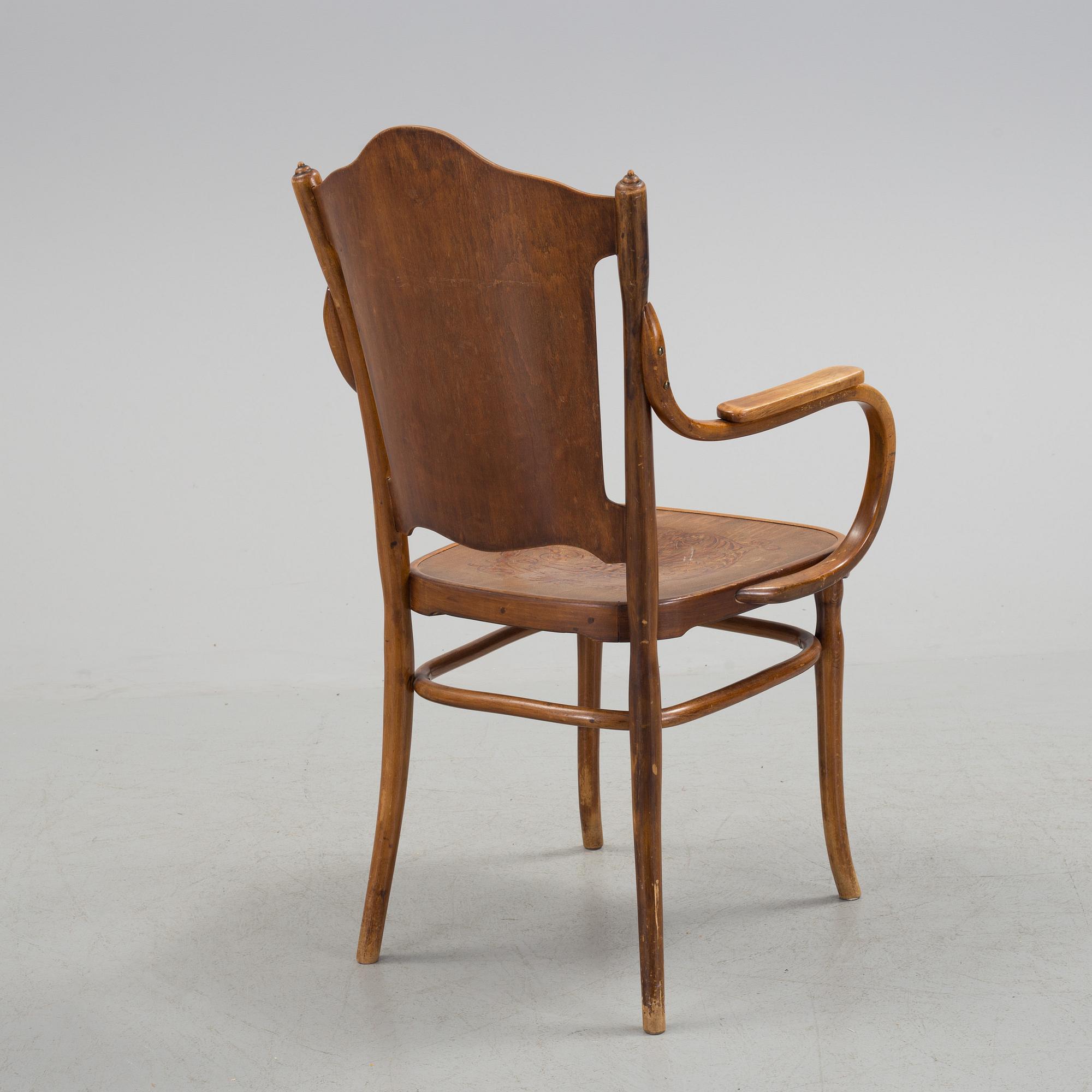 AN ART NOVEAU ARMCHAIR. Signed with label, Jacob & Josef Kohn, Wien.