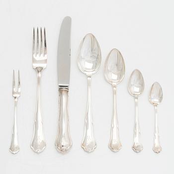 A 56-piece set of 'Chippendale' silver cutlery,  Auran Kultaseppä, Turku and Kultakeskus Hämeenlinna 1975-82.