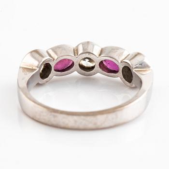 White gold and brilliant cut diamond and ruby ring.