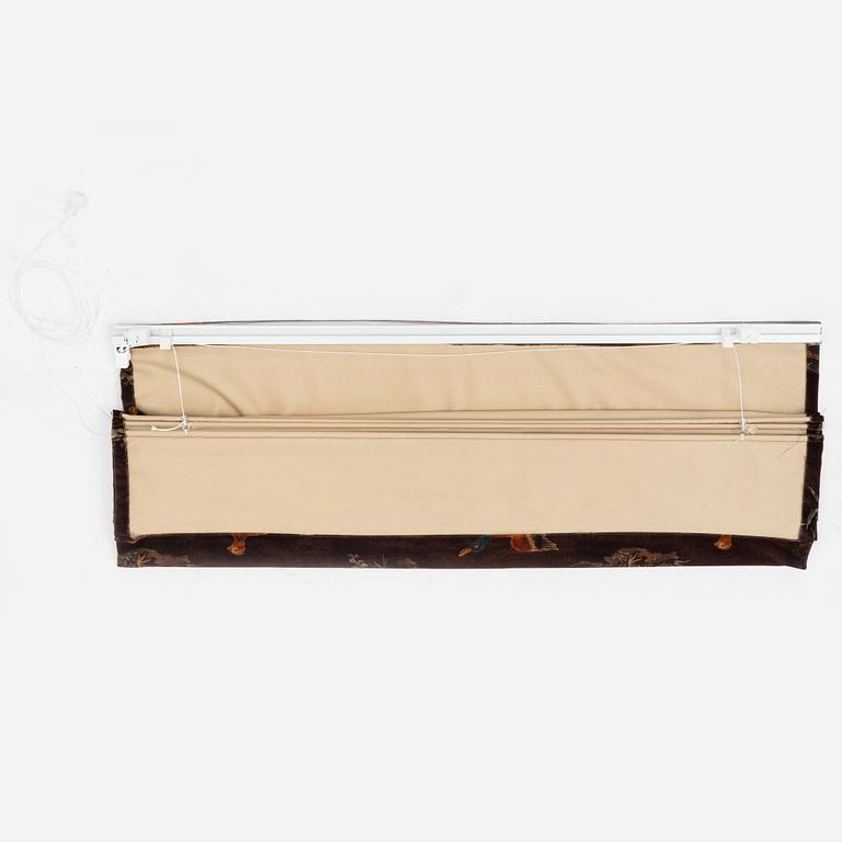 A pair of 'Game Show Spice' curtains and a blind, Mulberry Home/GP & J Baker, England, 2023.