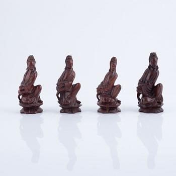 Six carved wooden figurines, China, 20th century.