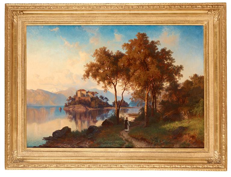 Edvard Bergh, Romantic mountain landscape with figure.