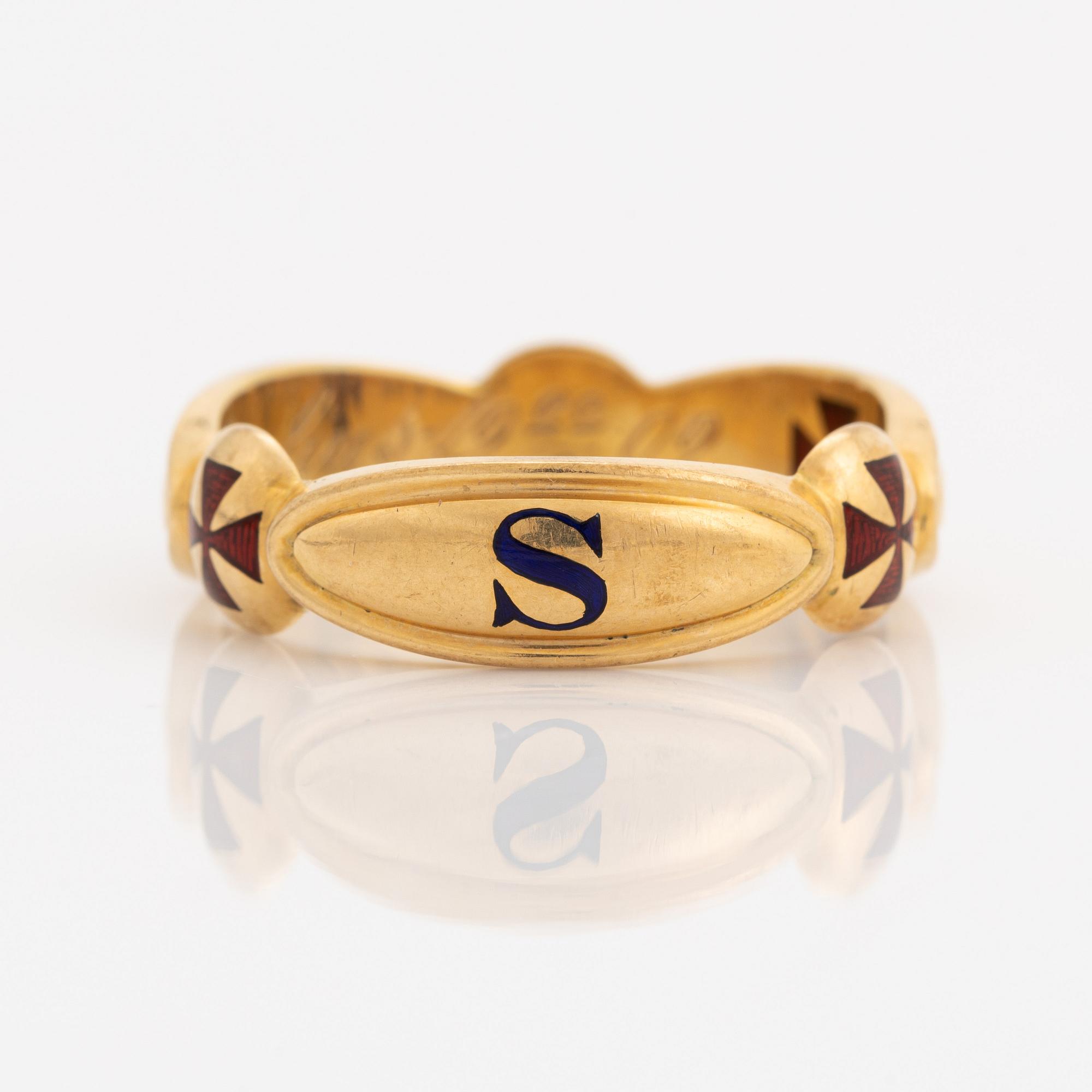 Frimurarring, 18K guld och emalj.