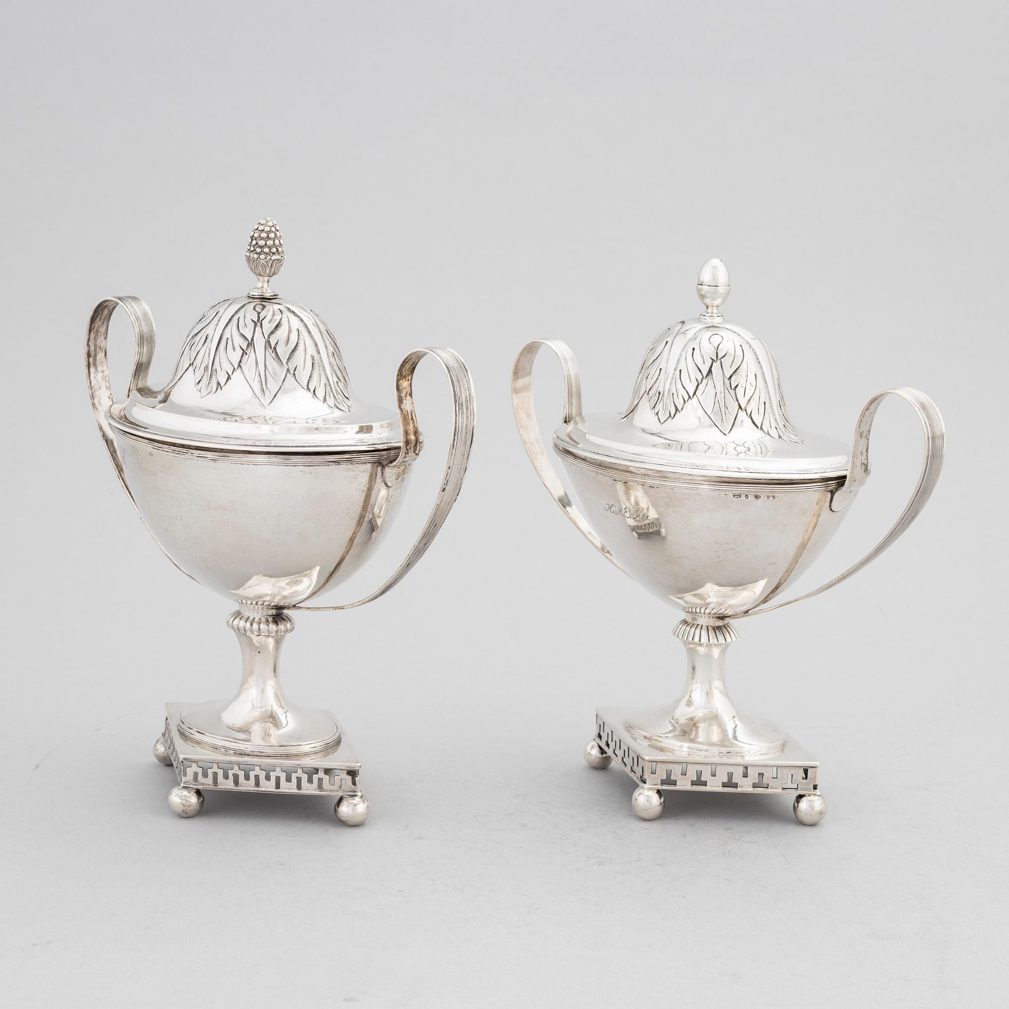 Two Swedish Silver Empire Sugar Bowls, mark of Nils Limnelius,  Stockholm 1811.