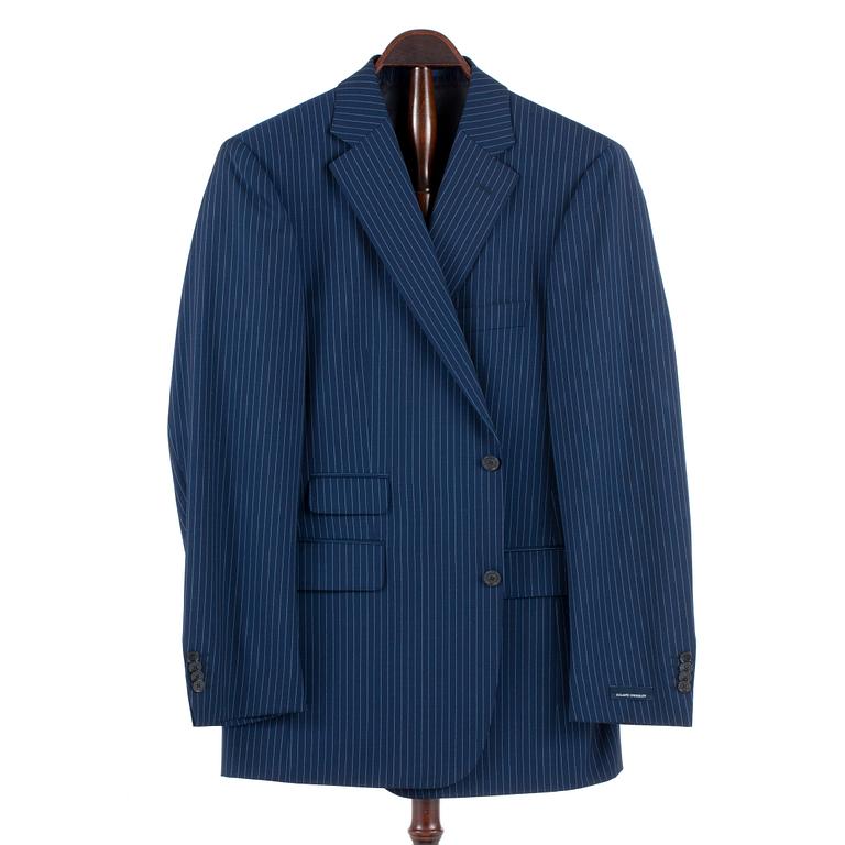 EDUARD DRESSLER, a blue wool suit consisting of jacket and pants. Size 52.