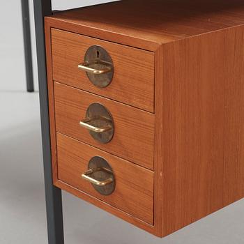 An Erik Herløv 'Triva' series teak and grey lacquered steel desk, Nordiska Kompaniet, Sweden 1960's.