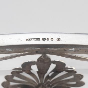 An ornate silver and glass dish, mark of W.A. Bolin, Stockholm 1920.
