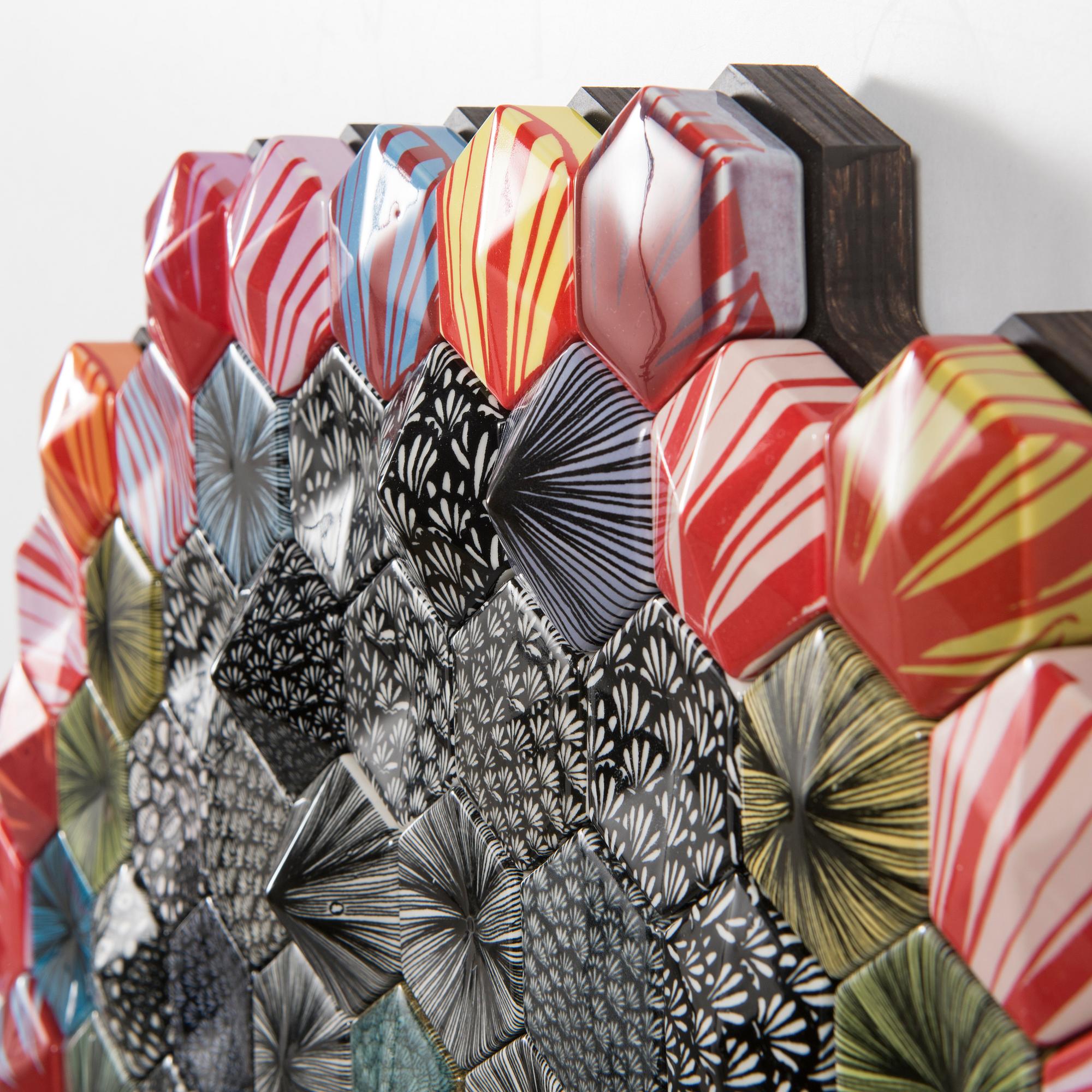 HEINI RIITAHUHTA, a porcelain hexagon relief 'Raisa' signed Heini Riitahuhta 2015.