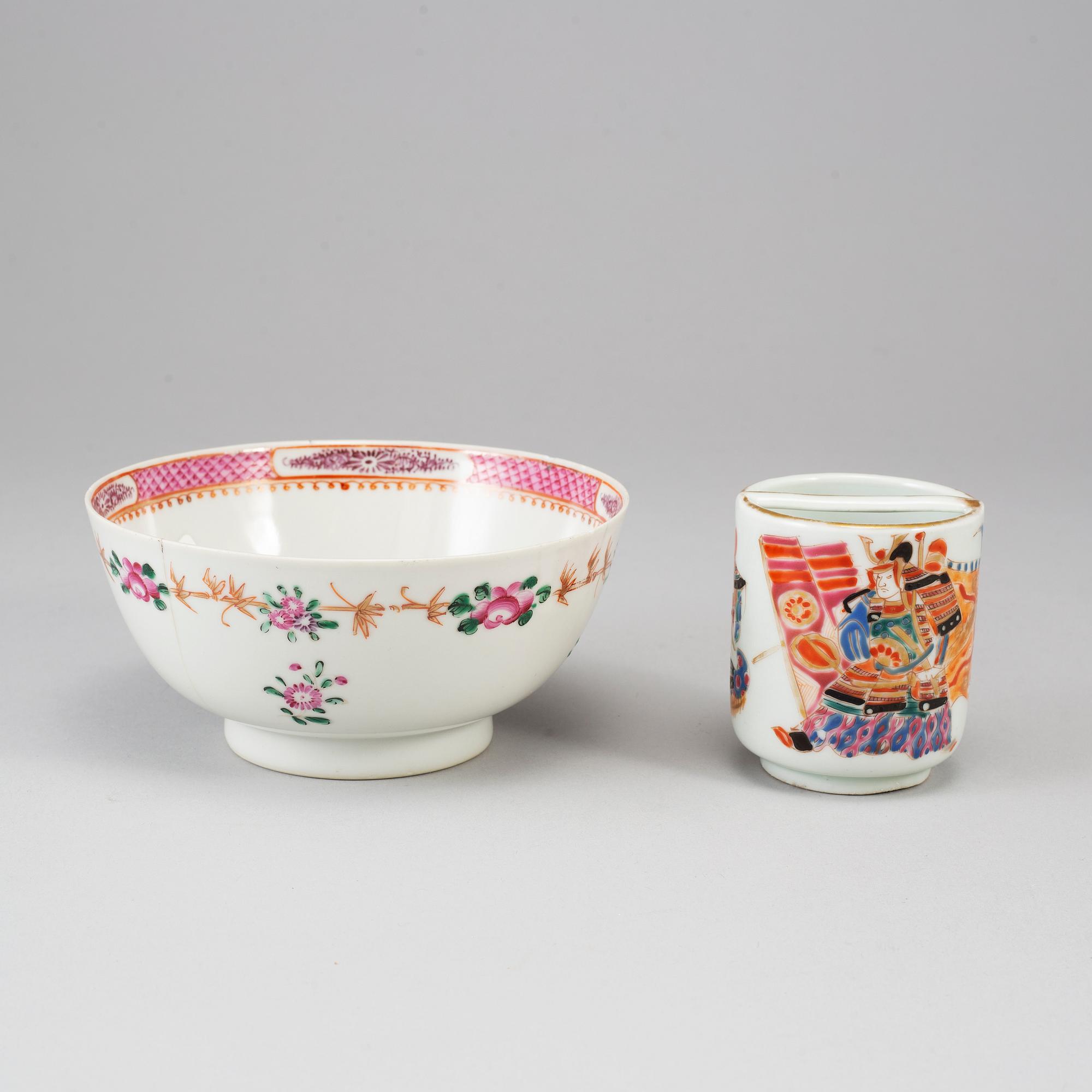 A group of eight porcelain objects, Mostly Qing dynasty, 18th century and Japan, meiji.