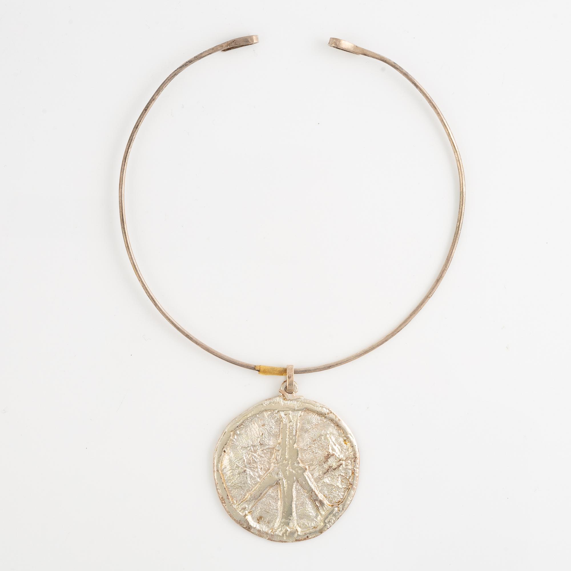 Lars Arby, three neck rings with pendants, silver, Gothenburg including 1977, 1978, and 1982.