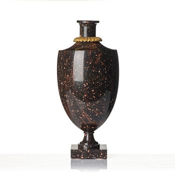 A late Gustavian 'Rännås' porphyry urn, early 19th century,