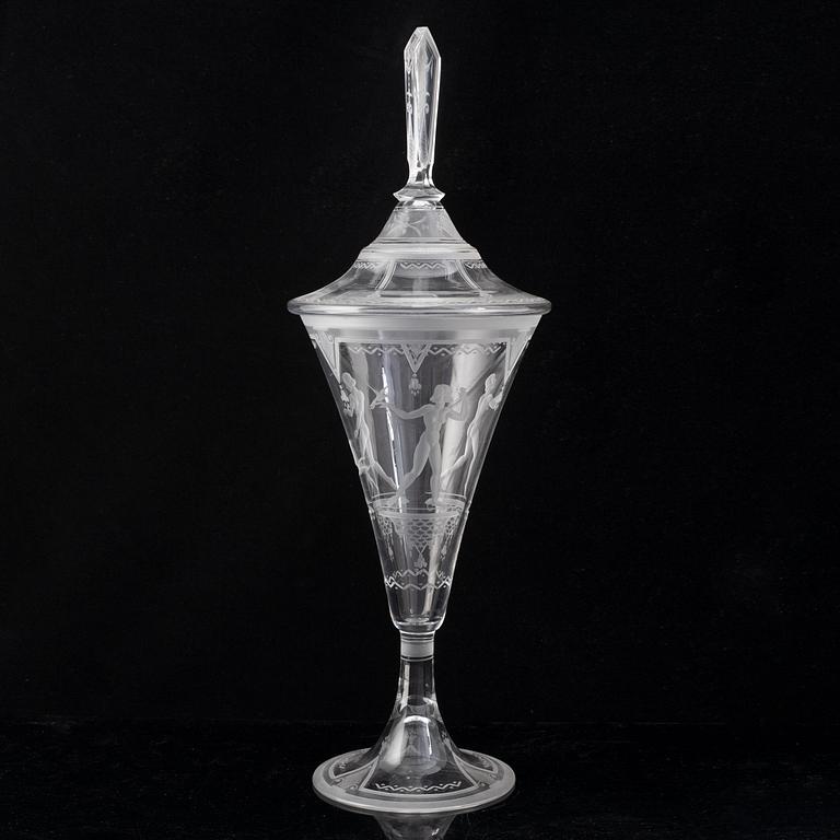 Edvin Ollers, lockpokal, glas, Elme glasbruk, 1932.