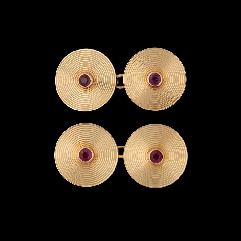 A pair of Cartier brilliant-cut ruby cufflinks. No. 7265.