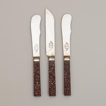 Three Swedish porphyry 19th century knives.