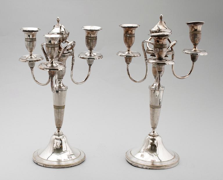 KANDELABRAR, 1 par, nysilver, 1800-/1900-tal.