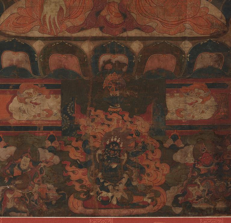 THANGKA, Shakyamuni Buddha med de aderton arhats, 1700-tal.