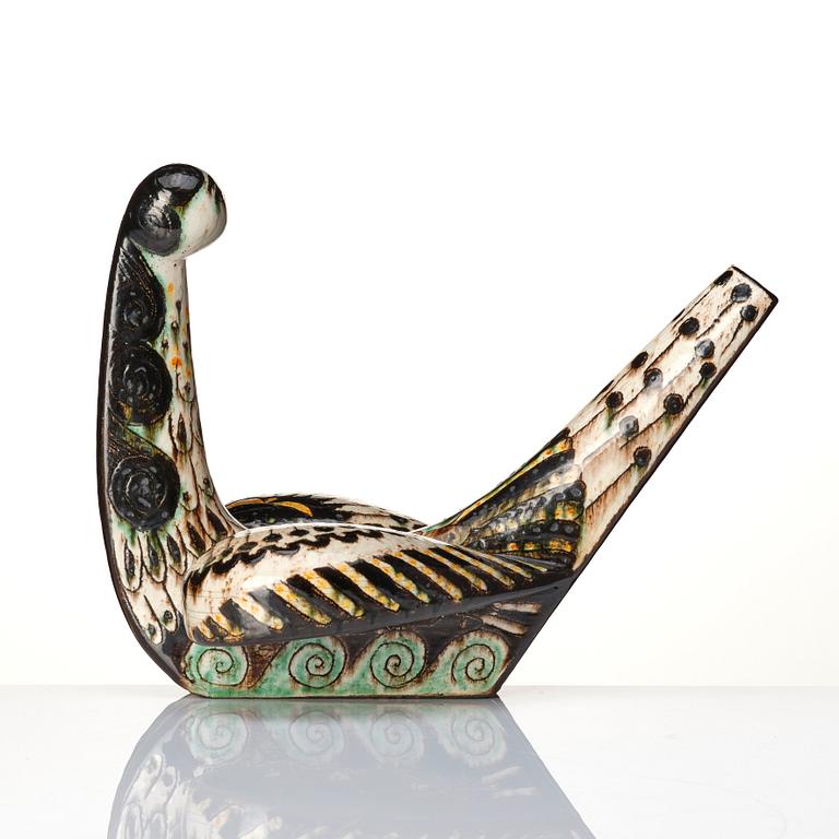 Birger Kaipiainen, a glazed ceramic sculpture of a bird, Rörstrand, Sweden 1950s.