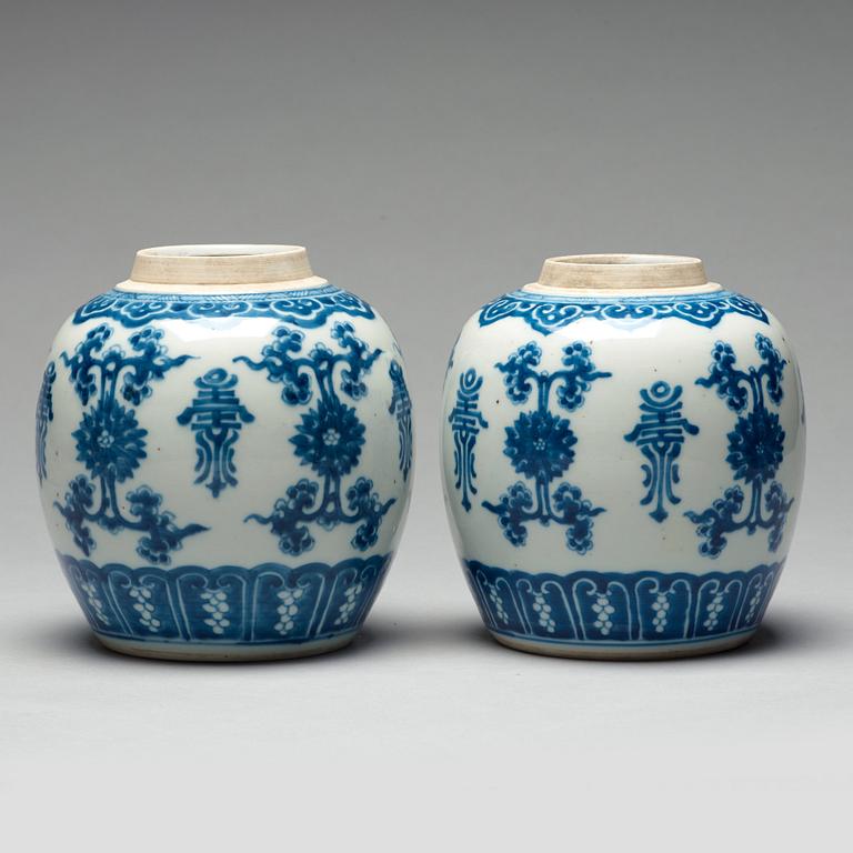 Two blue and white jars, Qing dynasty, Kangxi (1662-1722).