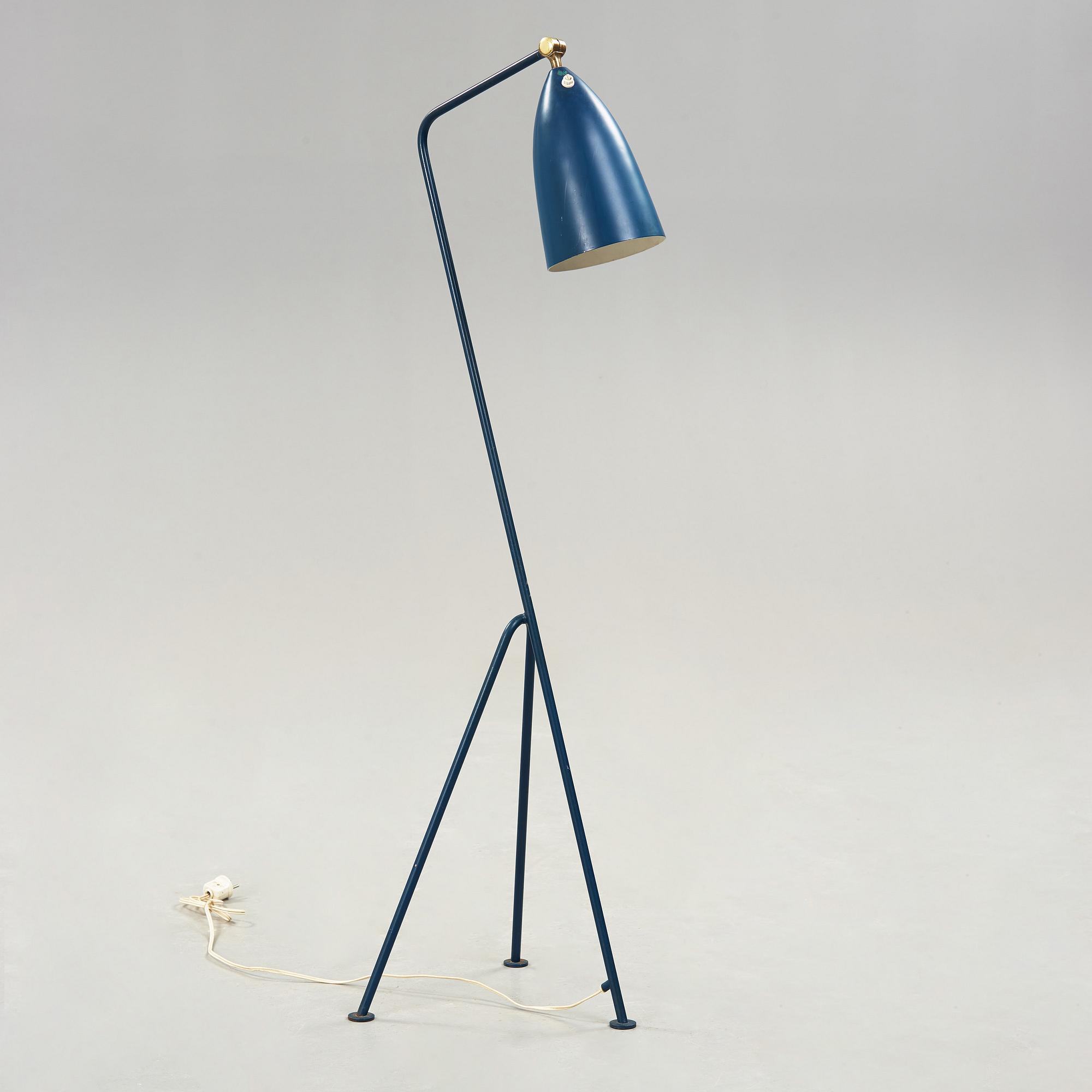 A Greta Magnusson Grossman blue lacquered 'Grasshopper'/G-33 floorlamp, Bergboms Sweden 1950's.