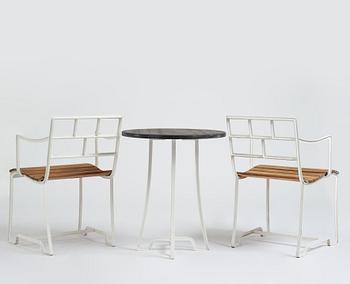 Carl Hörvik, trädgårdsmöbel, bord med 2 stolar, för Stadshotellet Båstad (Hotell Skansen) eller Lindgården, Stockholm ca 1927-29.