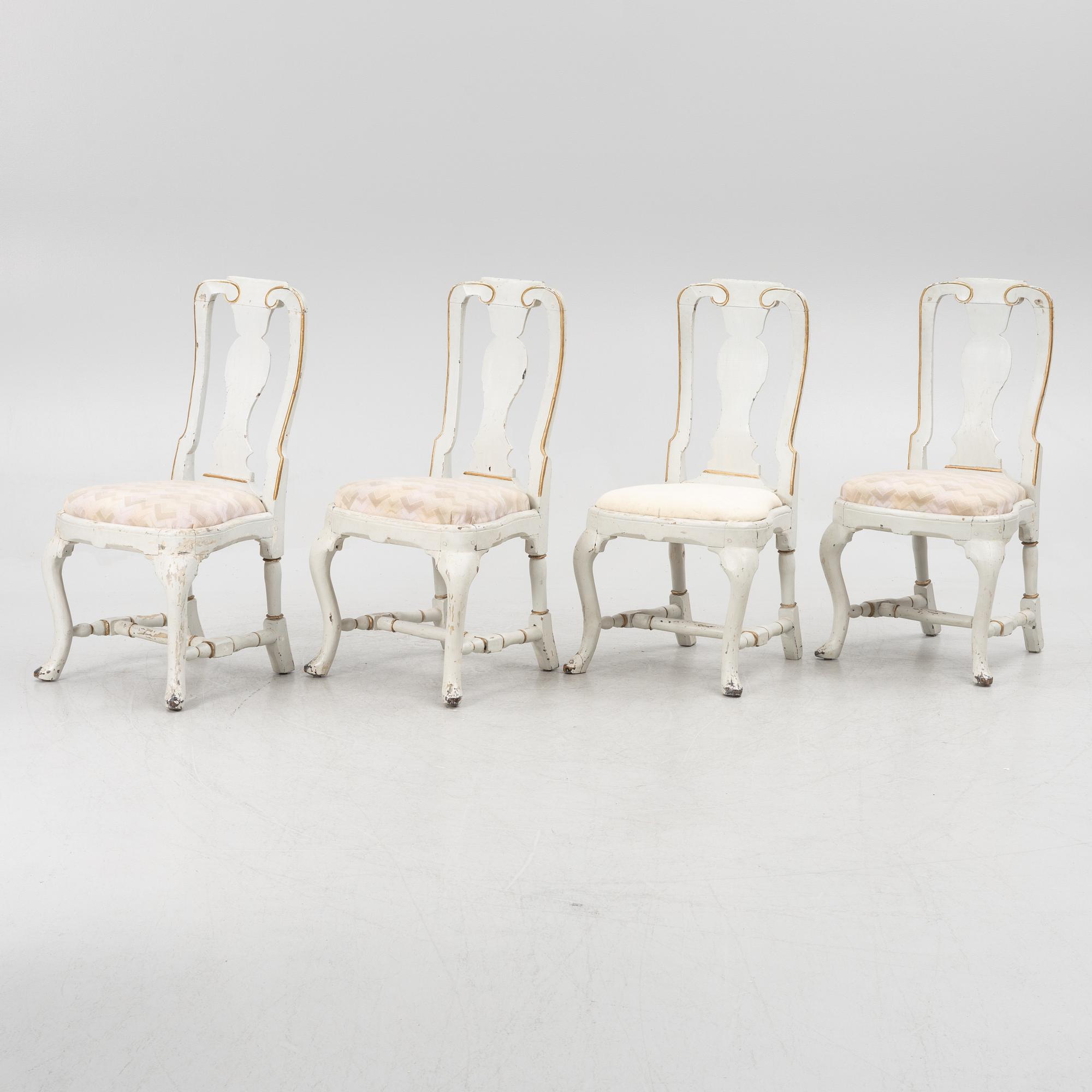 Chairs, 4 pcs, probably Bergslagen, mid-18th century, Late Baroque.