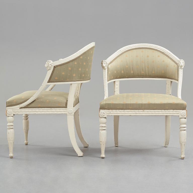 A pair of late Gustavian armchairs, early 19th century.