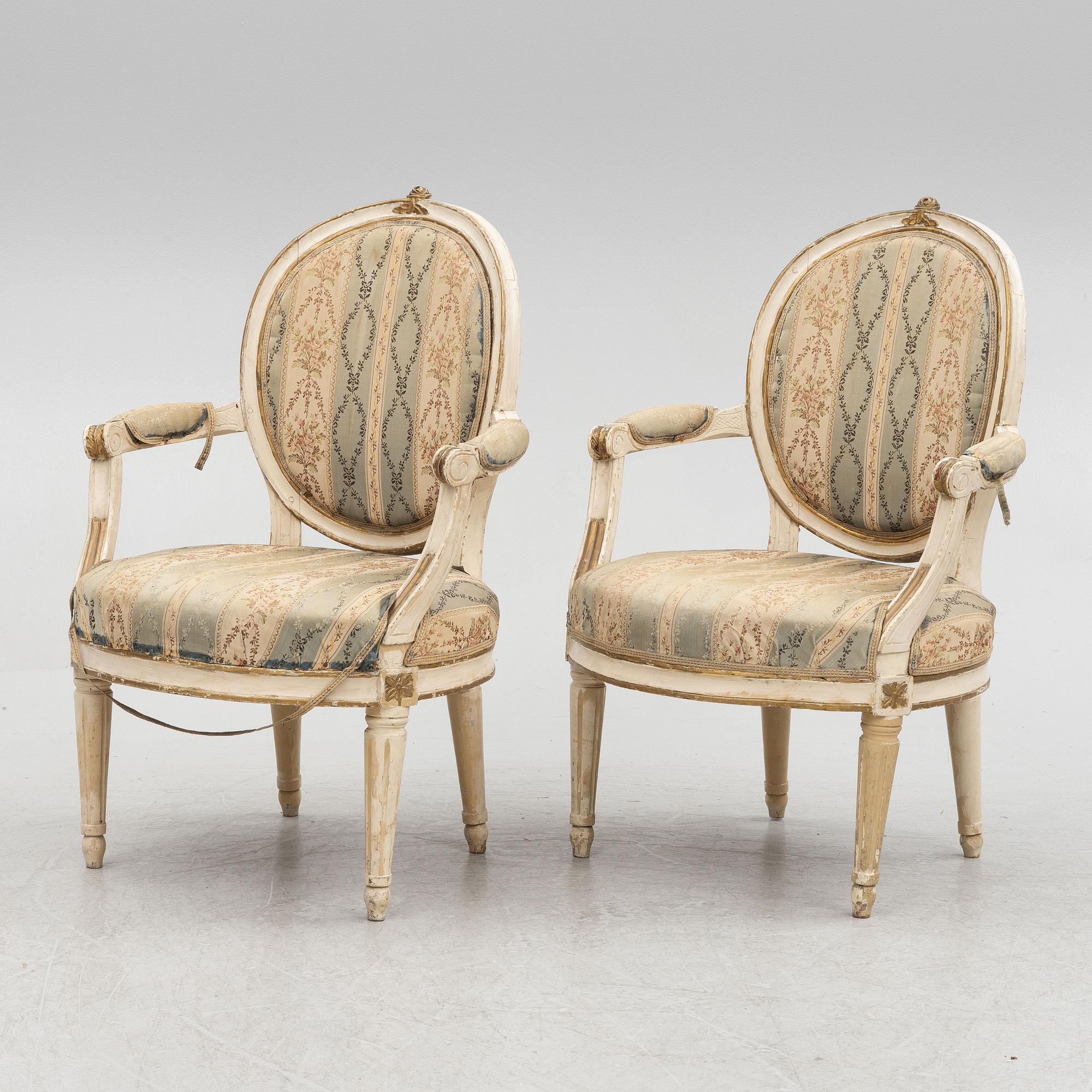 A pair of Gustavian armchairs, Sweden, end of the 18th century.