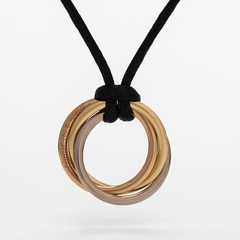 Cartier, necklace/pendant, "Trinity", 18K tricolour gold with black silk cord.