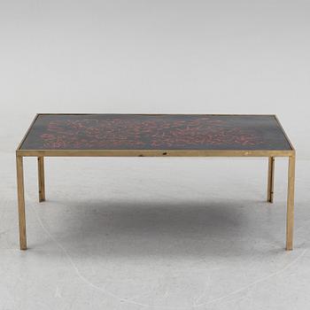 A brass and enameled coffee table, 1970's signed Bror Marklund.