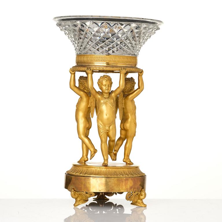 An Empire ormolu and cut glass centerpiece in the mannor of Pierre-François Feuchère, Paris, ca 1820.