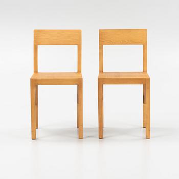 A set of eight signed stained pine 'Bracket Chairs' by Frederik Gustav for Frama, Copenhagen 2023.