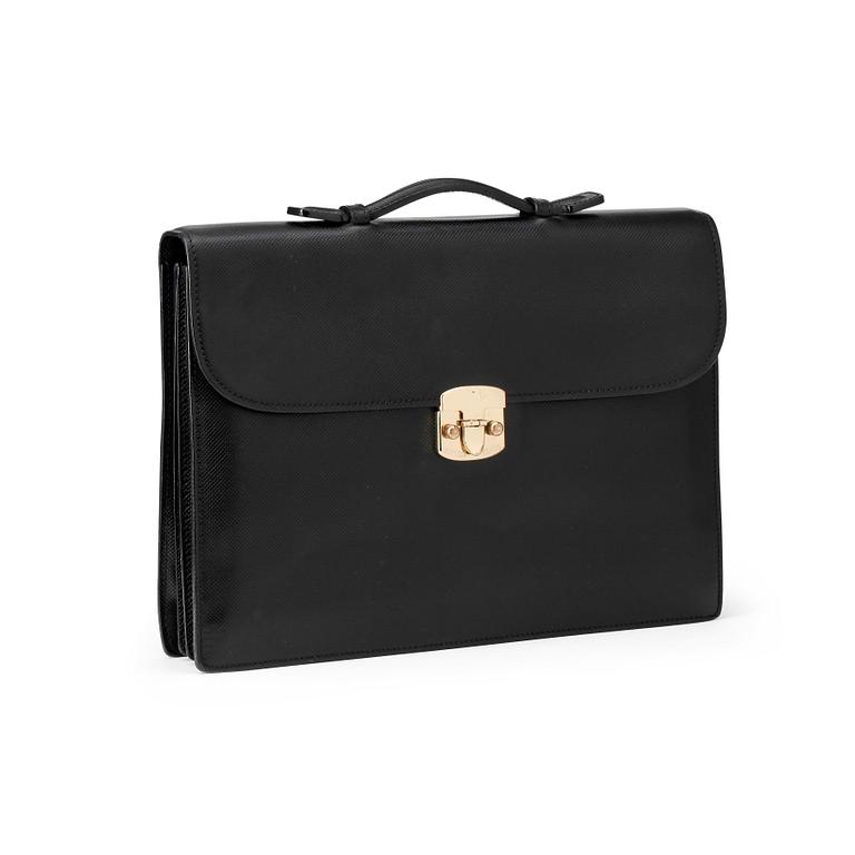 BOTTEGA VENETA, a black leather briefcase.